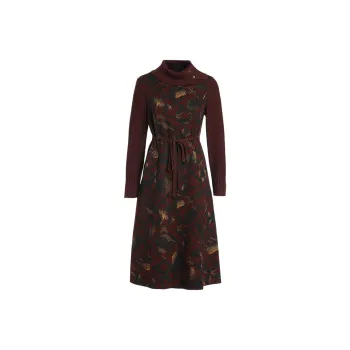 QIAOWANNI Long Sleeved Dresses Women's Orange Brown