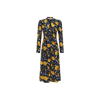 DVF Diane Von Furstenberg Floral Print V neck Midi Dress