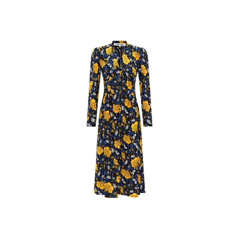DVF Diane Von Furstenberg Floral Print V neck Midi Dress-0
