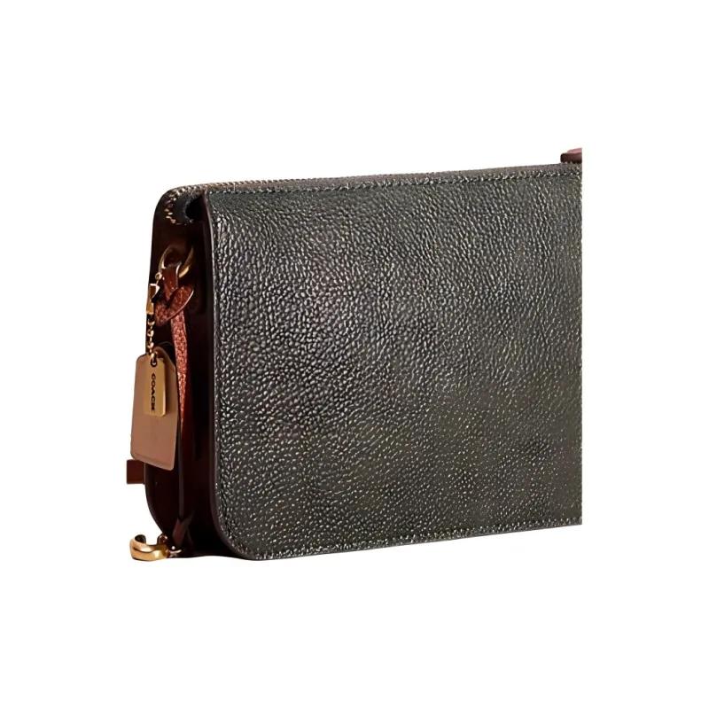 COACH Leather Envelope Bag Shoulder Bag Crossbody Bag Small Size Women's Dark Green/Multicolor Pink-4