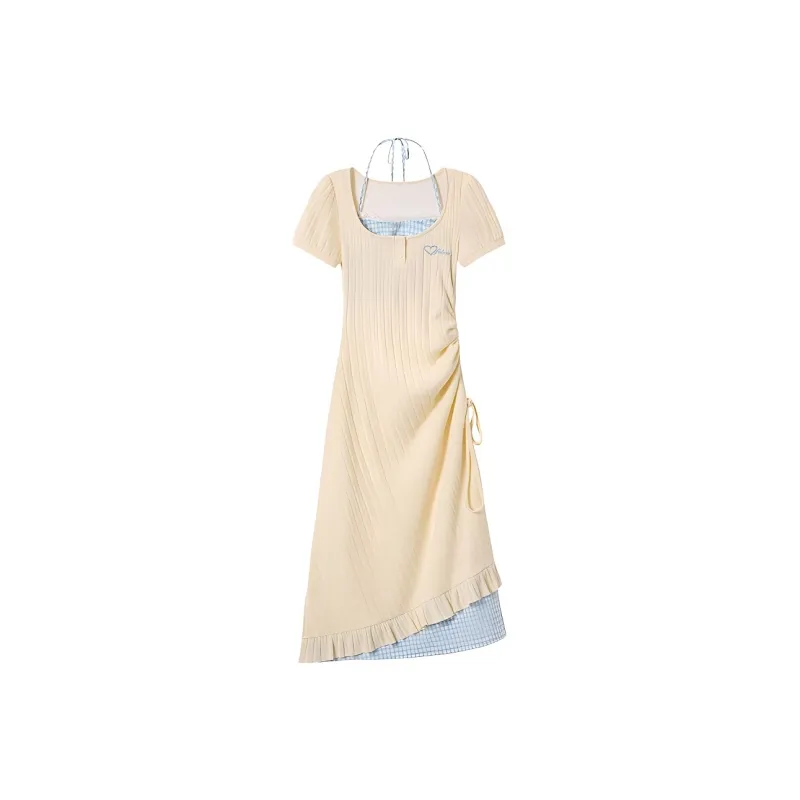 DOKZB Short Sleeved Dress Women's Yellow-6