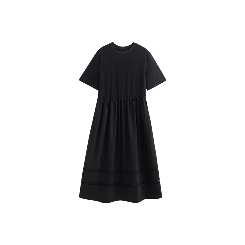 Initial Language Short Sleeved Dresses Women's-0
