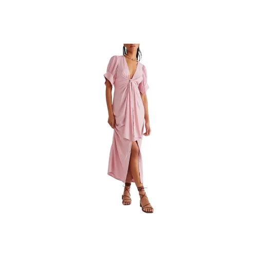 FREE PEOPLE Vintage Summer Midi Dress Short-Sleeved Dresses Women's Bleached Mauve/Bleach Fuchsia