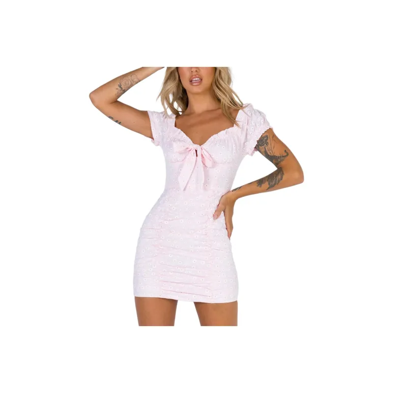 PRINCESS POLLY BACK TO PARIS MINI DRESS Short-Sleeved Dresses Women's PINK/Pink-0