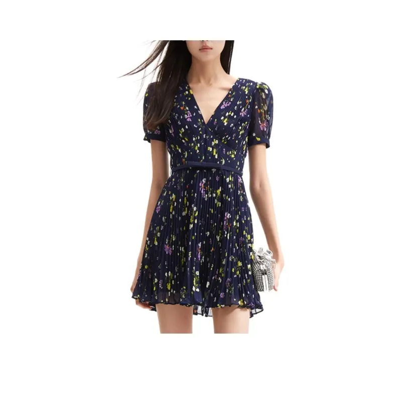 Self portrait Short Sleeved Dress Women's Blue Floral-0