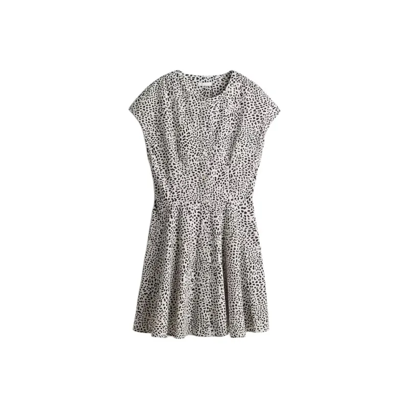 H&M Short Sleeved Dress Women's White/Leopard Print-0