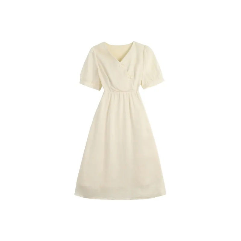 ABBY GODDESS Summer Short Sleeved Dress Women's Milk Puff-0