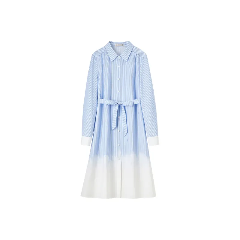 SENTUBILA Long Sleeved Dress Women's Light Blue Stripes-0