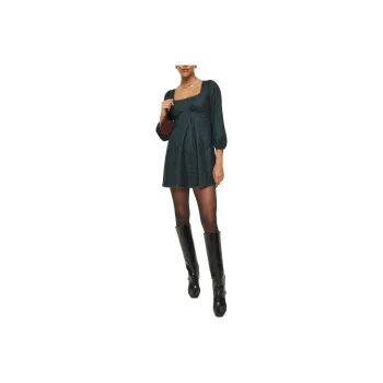 REFORMATION Miara Dress Long-Sleeved Dresses Women's Dark Color Slate Plaid