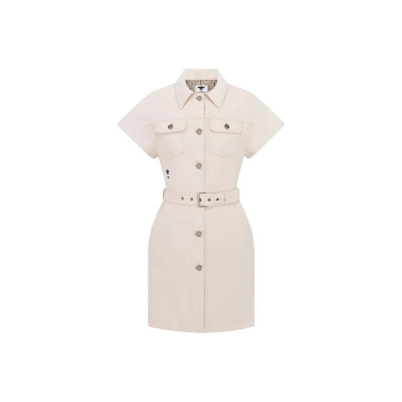 DIOR SS25 Short Sleeved Dress Women's Ecru-0