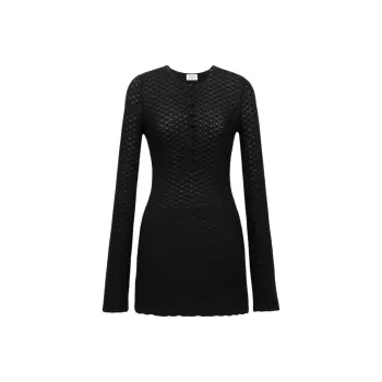 SAINT LAURENT Crochet Knit Long Sleeved Mini Dress