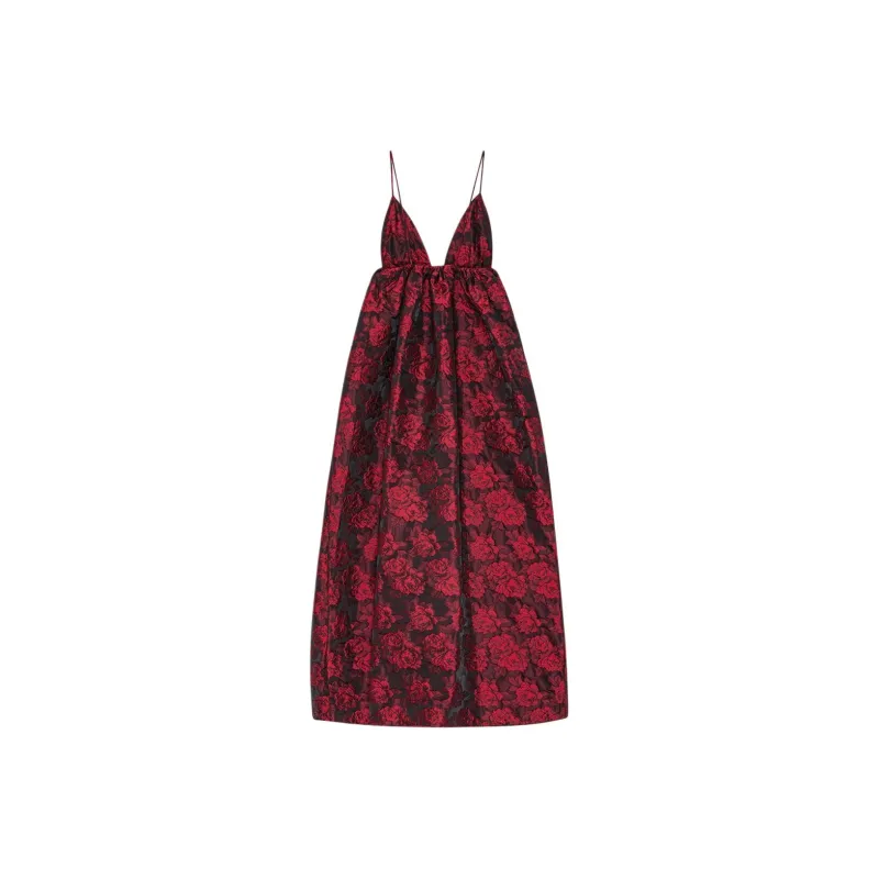 GANNI Botanical Jacquard Long Strap Dress Slip Dress Women's High Risk Red-0