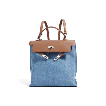 VANDEE Denim With Cow Leather Handbag, Shoulder Bag, Backpack Women's Blue