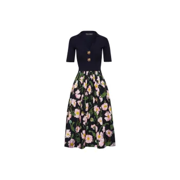 OSCAR DE LA RENTA Painted Poppies-print V-neck Midi Dress