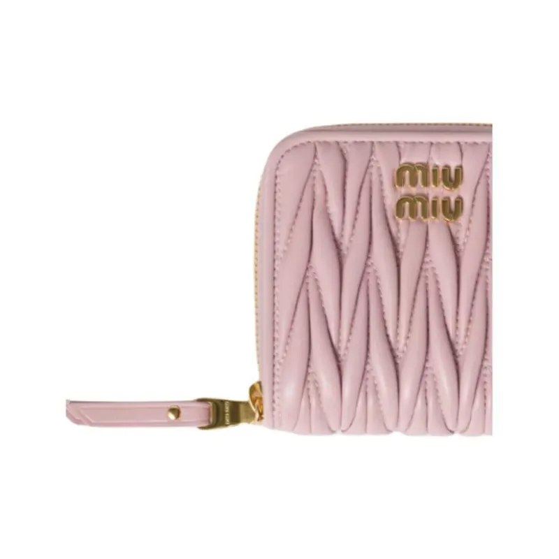 MIU MIU Matelassé Lambskin Wallet Trumpets Women's Pink-4