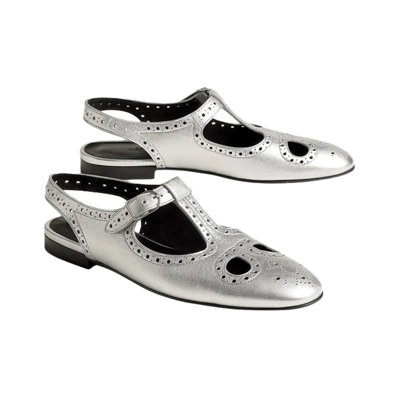 HERMES Kim Casual Single Shoes Women's Silver-1