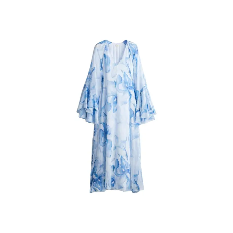 H&M Long-Sleeved Dresses Women's Light Blue/Floral-0