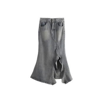 KYKW Denim Long Skirts Women's Blue