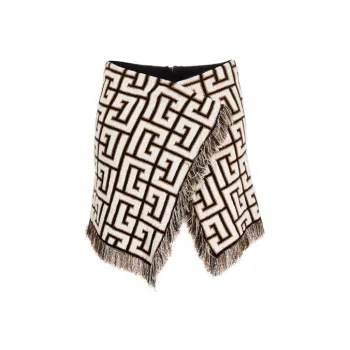 BALMAIN Maxi Monogram Short Wrap Knit Skirt 'Noir/Blanc'