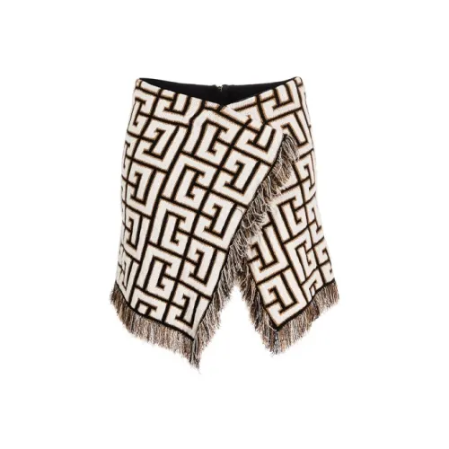 BALMAIN Maxi Monogram Short Wrap Knit Skirt 'Noir/Blanc'