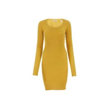Burberry Long Sleeved Ribbed-Knit Midi Dress