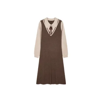 Mo Han Yi Mei Long Sleeved Dresses Women's Coffee & Beige