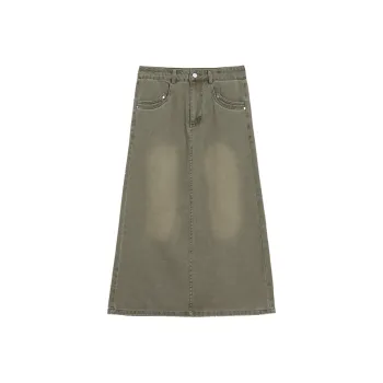 Mambe Denim Long Skirt Women's Gray Green