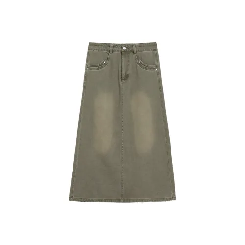 Mambe Denim Long Skirt Women's Gray Green
