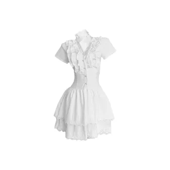 PAZZO Short Sleeved Dress Women's Little White Flower