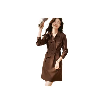 Mo Han Yi Mei Long Sleeved Dresses Women's Brick Reddish Brown