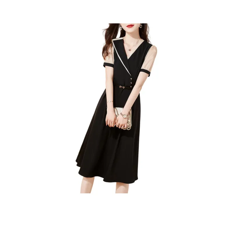 Mo Han Yi Mei Short Sleeved Dress Women's Black-0