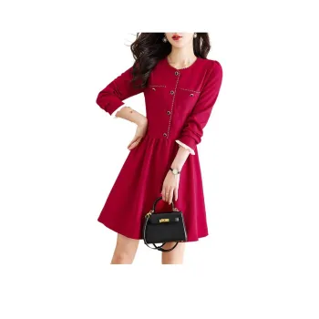 Still Quiet Long Sleeved Dress Women's Red