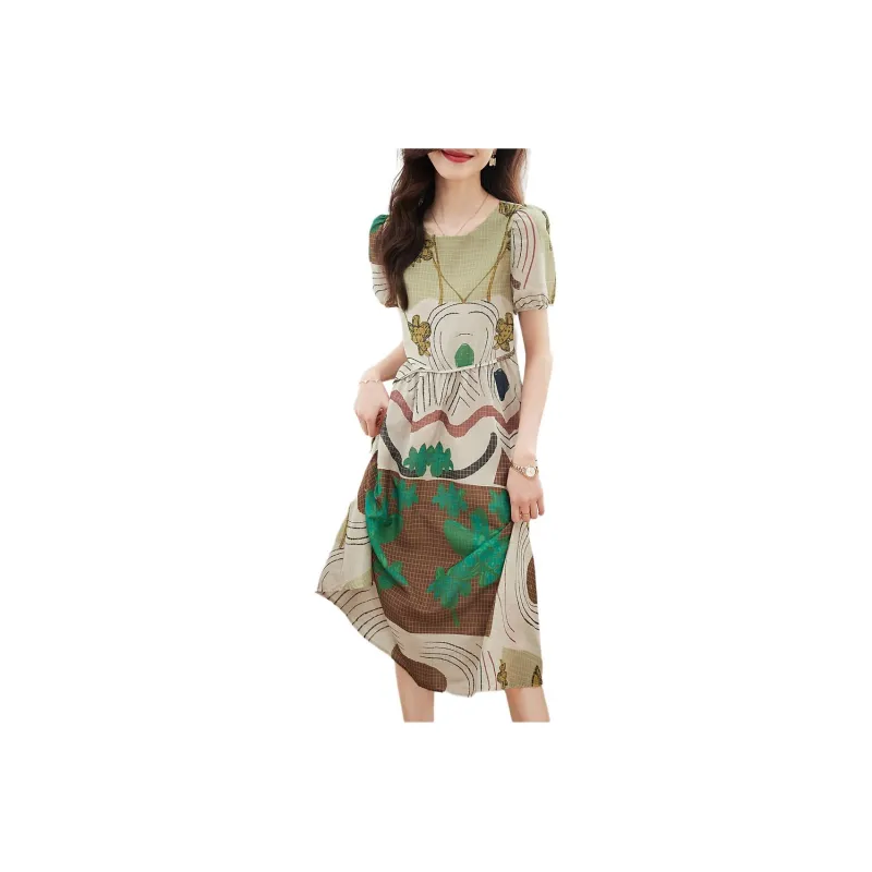 Mo Han Yi Mei Short Sleeved Dresses Women's Multicolor-0