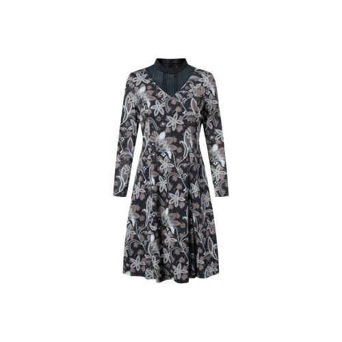 JZ. ANNAKRO Long Sleeved Dresses Women's Floral Black