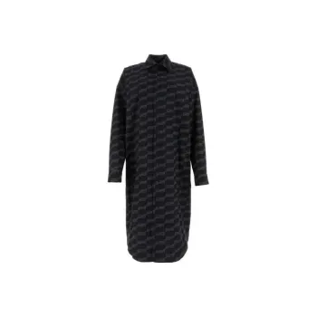 Balenciaga All Over Logo Printed Poplin Shirt Dress