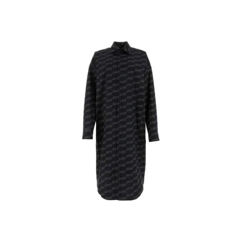 Balenciaga All Over Logo Printed Poplin Shirt Dress-0