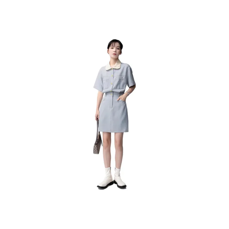 Gui'er Short-Sleeved Dresses Women's Light Blue-0