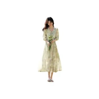 XWI Long Sleeved Dress Women's Light Tea Brown Green