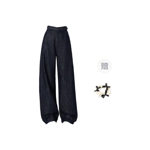 CPAURA Jeans Women's Tencel Dark Blue+Bowknot Hair Tie Comes With