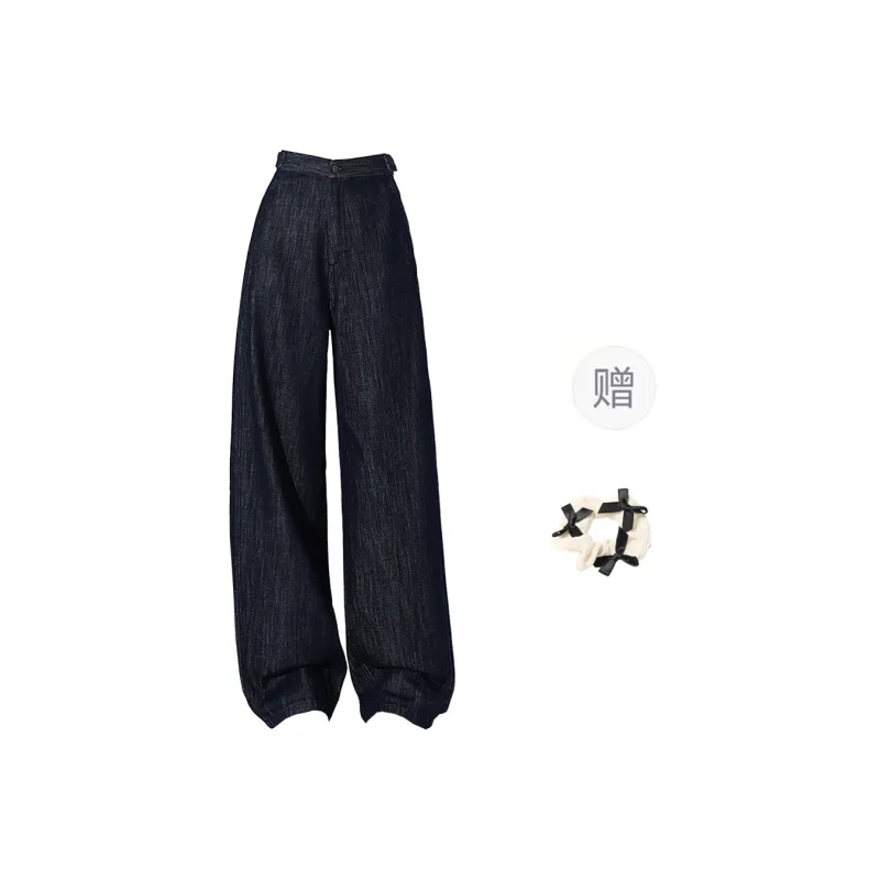 CPAURA Jeans Women's Tencel Dark Blue+Bowknot Hair Tie Comes With-0