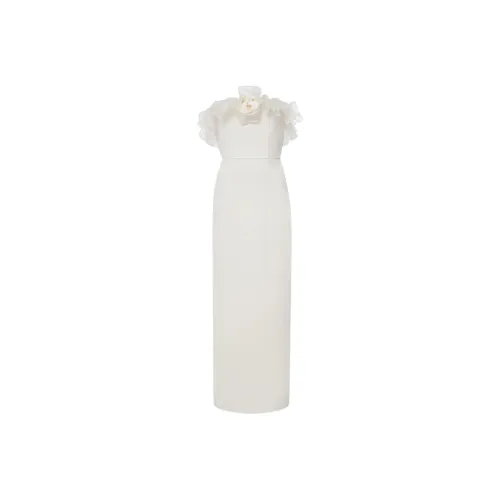 Alessandra Rich Floral-Appliqué Ruffled Cady Gown
