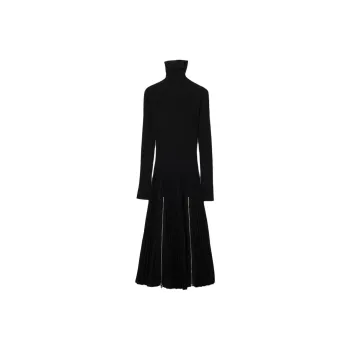Burberry Long Sleeved Zip-Detailed Turtleneck Dress