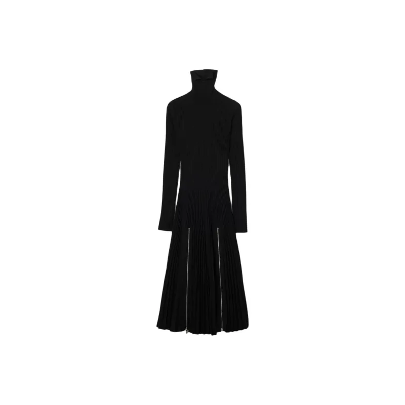 Burberry Long Sleeved Zip-Detailed Turtleneck Dress-0