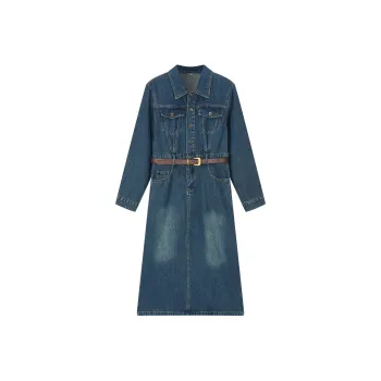 VIMLY Long Sleeved Dresses Women's Dark Denim Blue