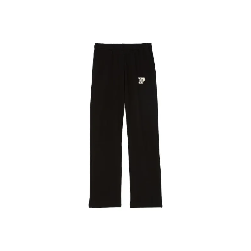 Victoria's Secret PINK Ivy Fleece Straight-Leg Sweatpants/Pure Black Knitted Sports Pants Women's Pure Black-0