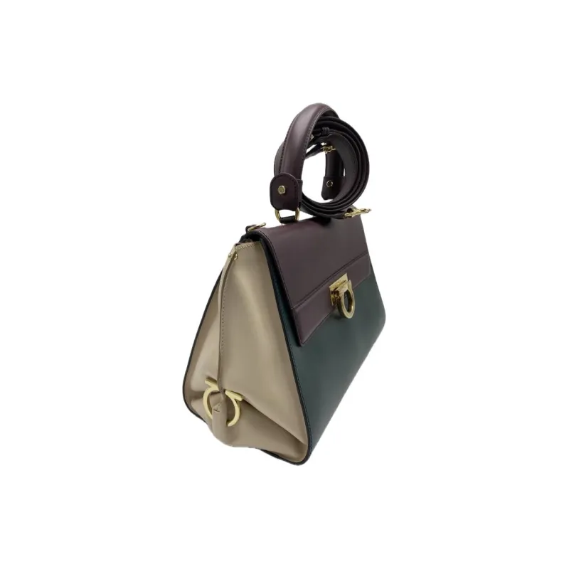 FERRAGAMO Leather Shoulder Bag, Crossbody Bag, Handbag Women's Beige & Jasper-2