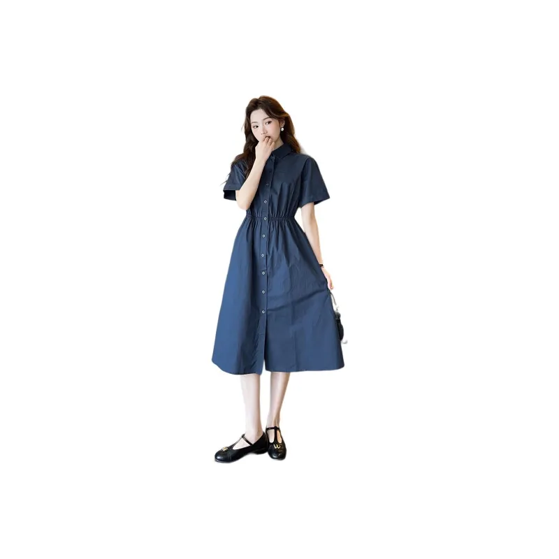 Tonlion Short Sleeved Dresses Women's Navy Blue-0