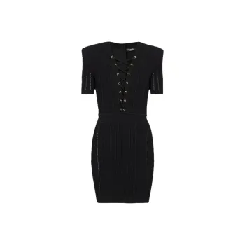 BALMAIN Short Fine Ribbed Knit Dress