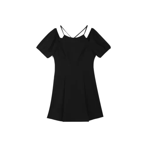 Big faced Short Sleeved Dresses Women's Betel Nut Black