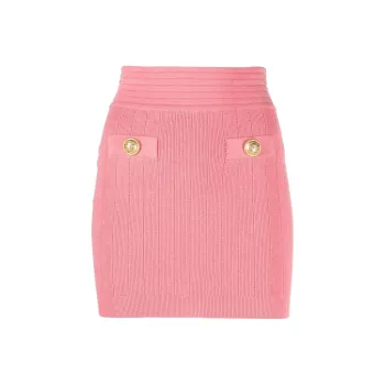 BALMAIN Two Button Short Knitted Skirt 'Salmon Pink'